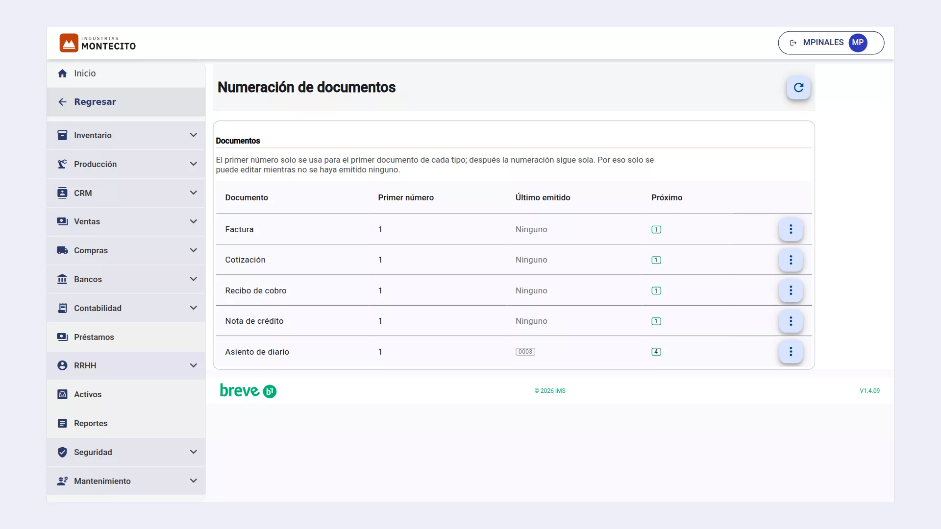 Breve, numeración de documentos de una empresa nueva