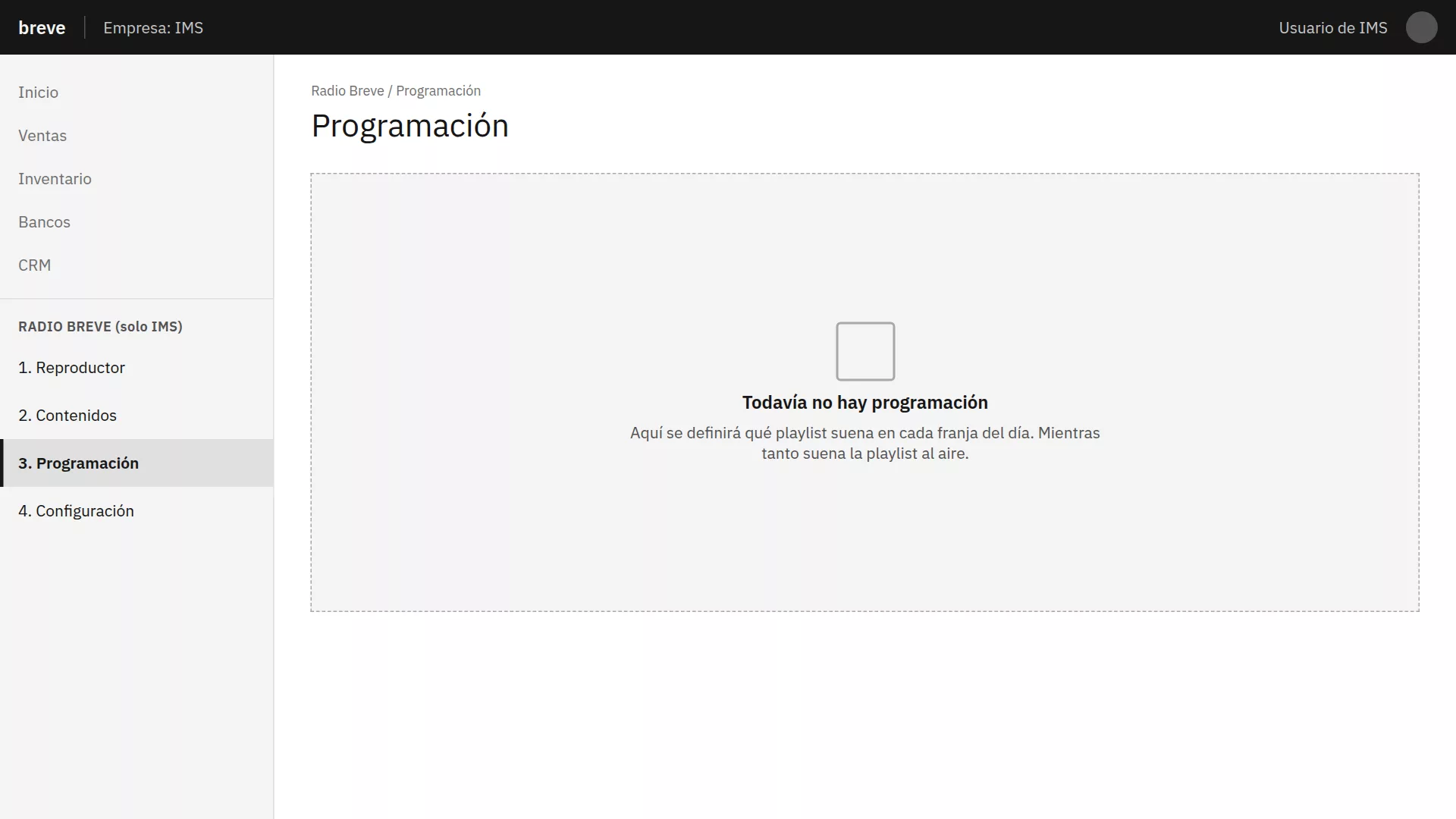 Wireframe de Programación con el estado vacío