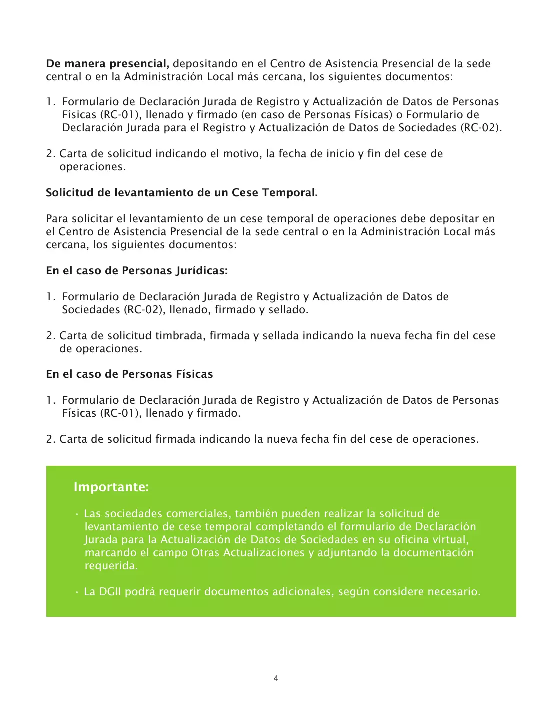 Guía informativa de cese de operaciones, página 5 de 8