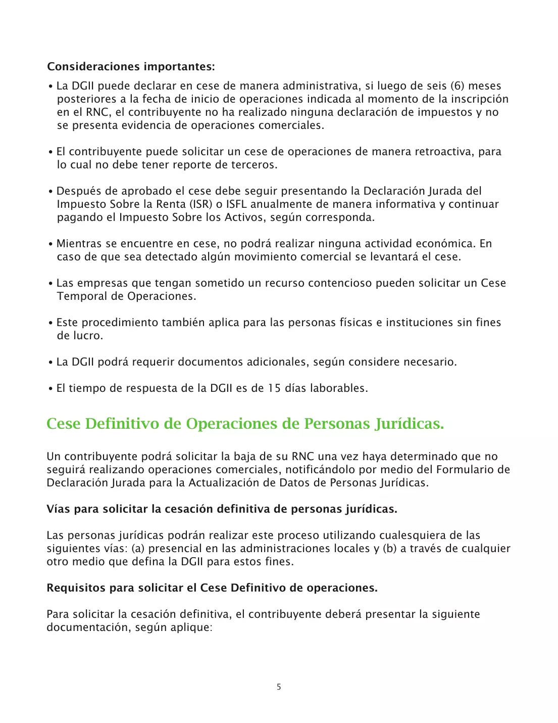 Guía informativa de cese de operaciones, página 6 de 8