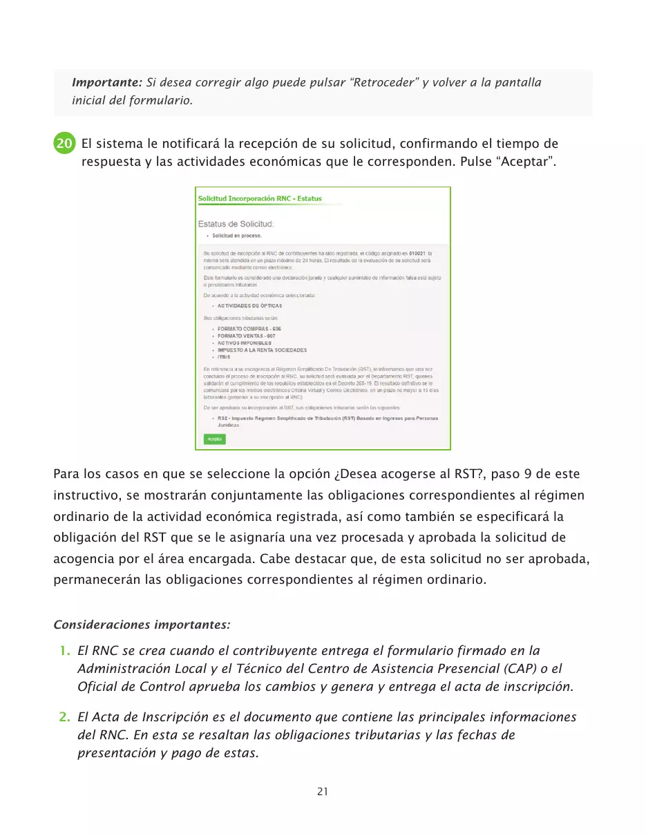 Solicitud de RNC de sociedades comerciales por la Oficina Virtual, página 21 de 23