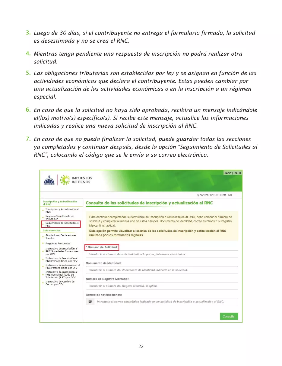 Solicitud de RNC de sociedades comerciales por la Oficina Virtual, página 22 de 23