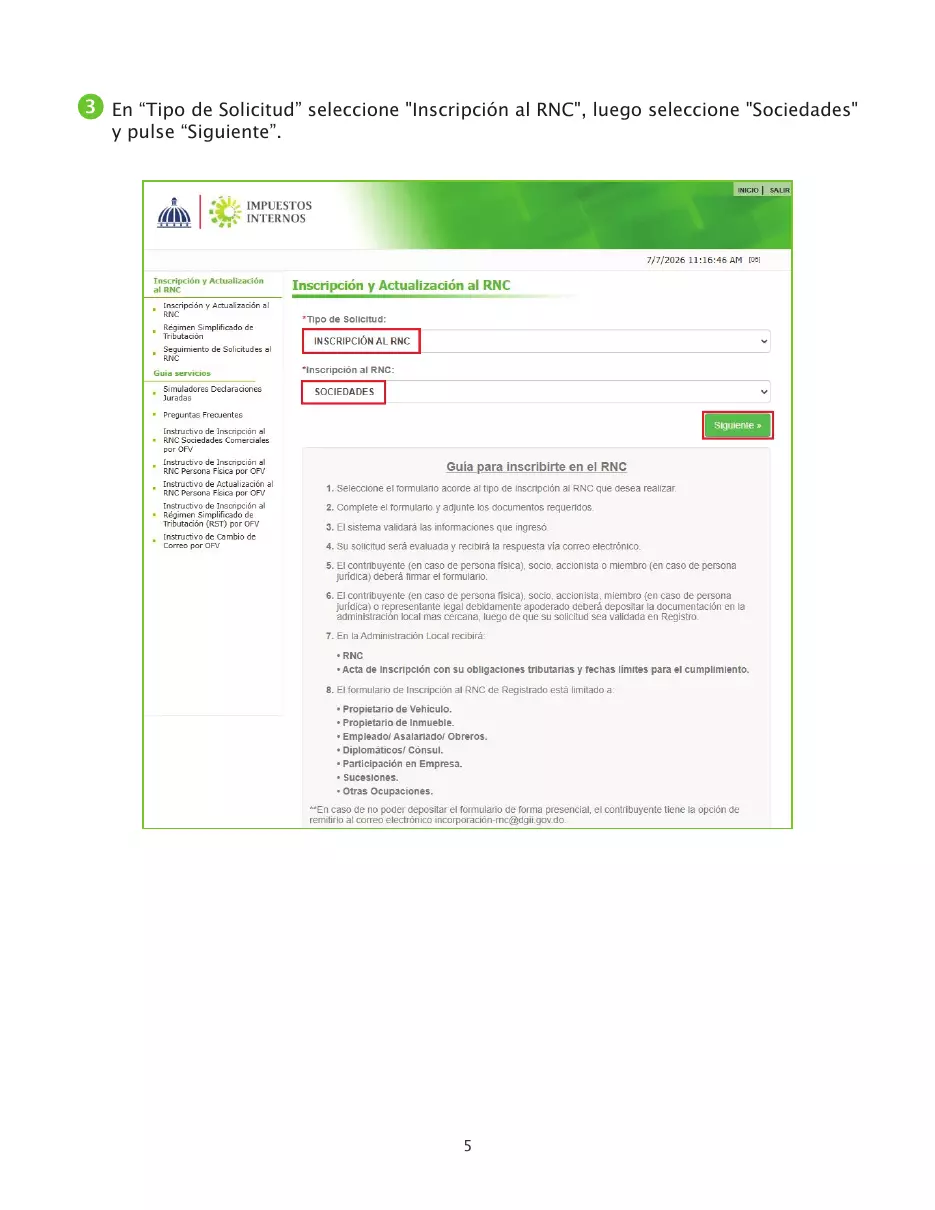 Solicitud de RNC de sociedades comerciales por la Oficina Virtual, página 5 de 23