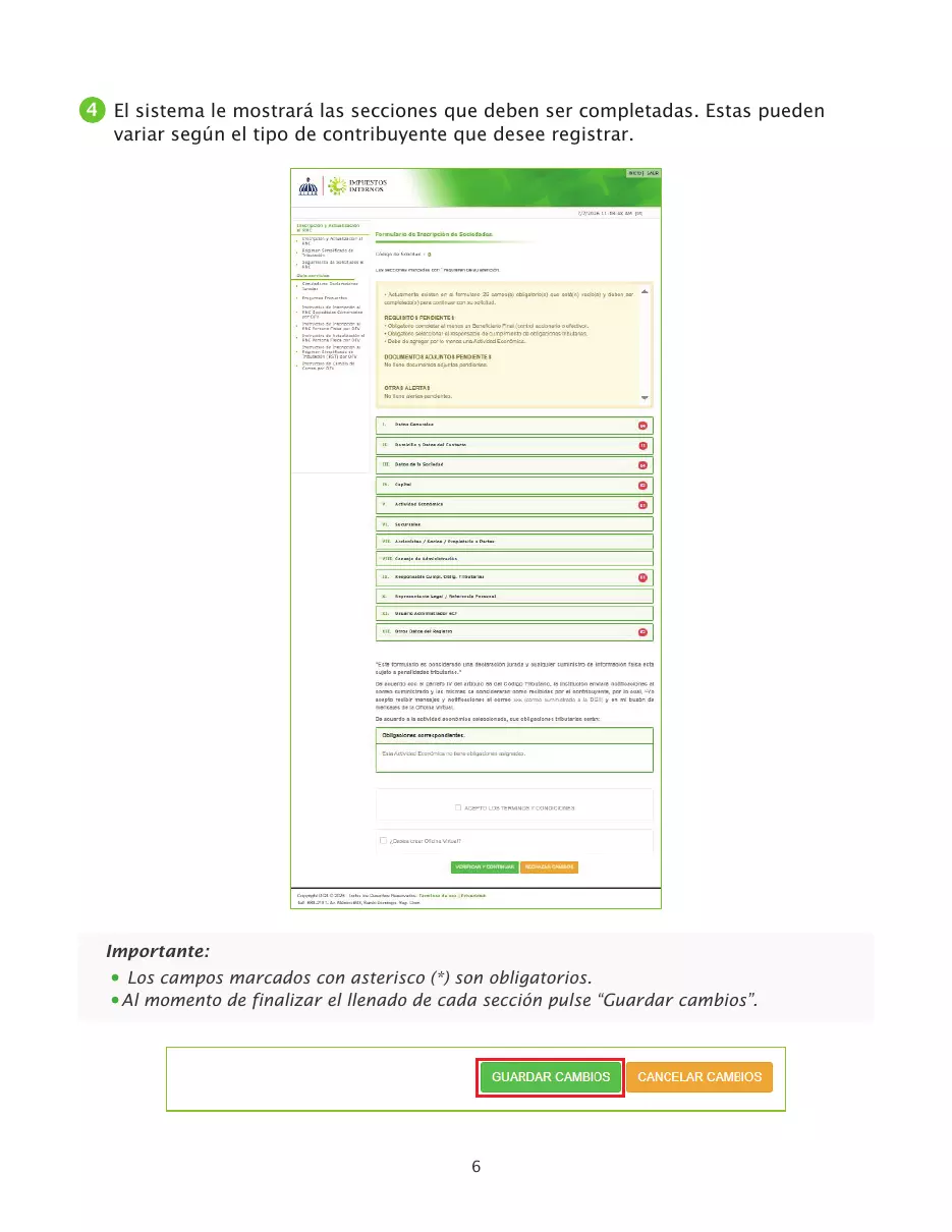 Solicitud de RNC de sociedades comerciales por la Oficina Virtual, página 6 de 23