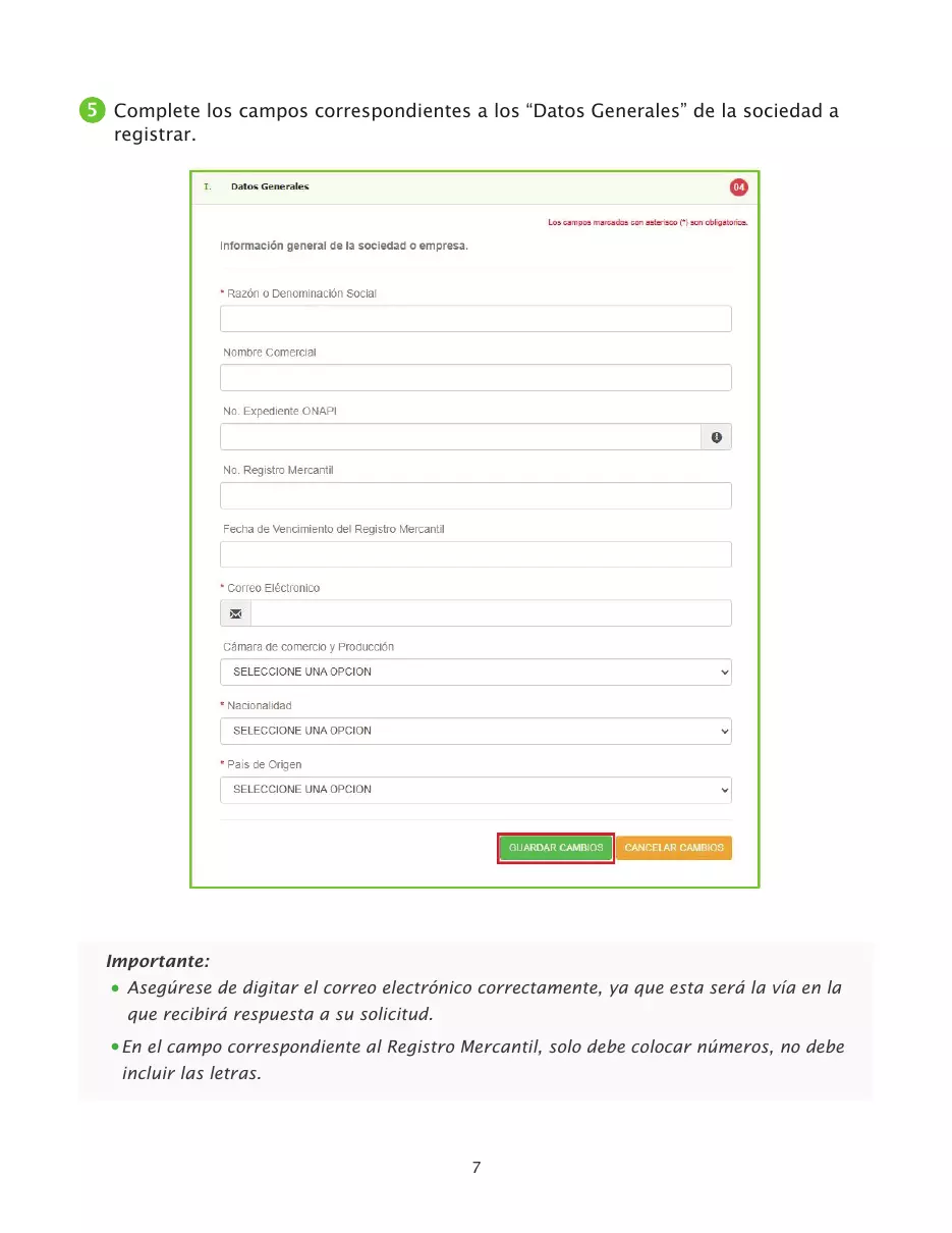Solicitud de RNC de sociedades comerciales por la Oficina Virtual, página 7 de 23
