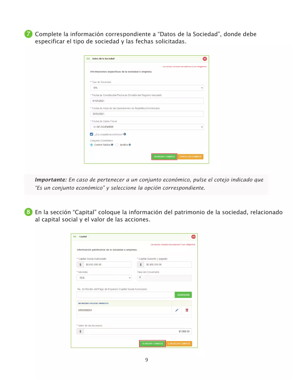 Solicitud de RNC de sociedades comerciales por la Oficina Virtual, página 9 de 23
