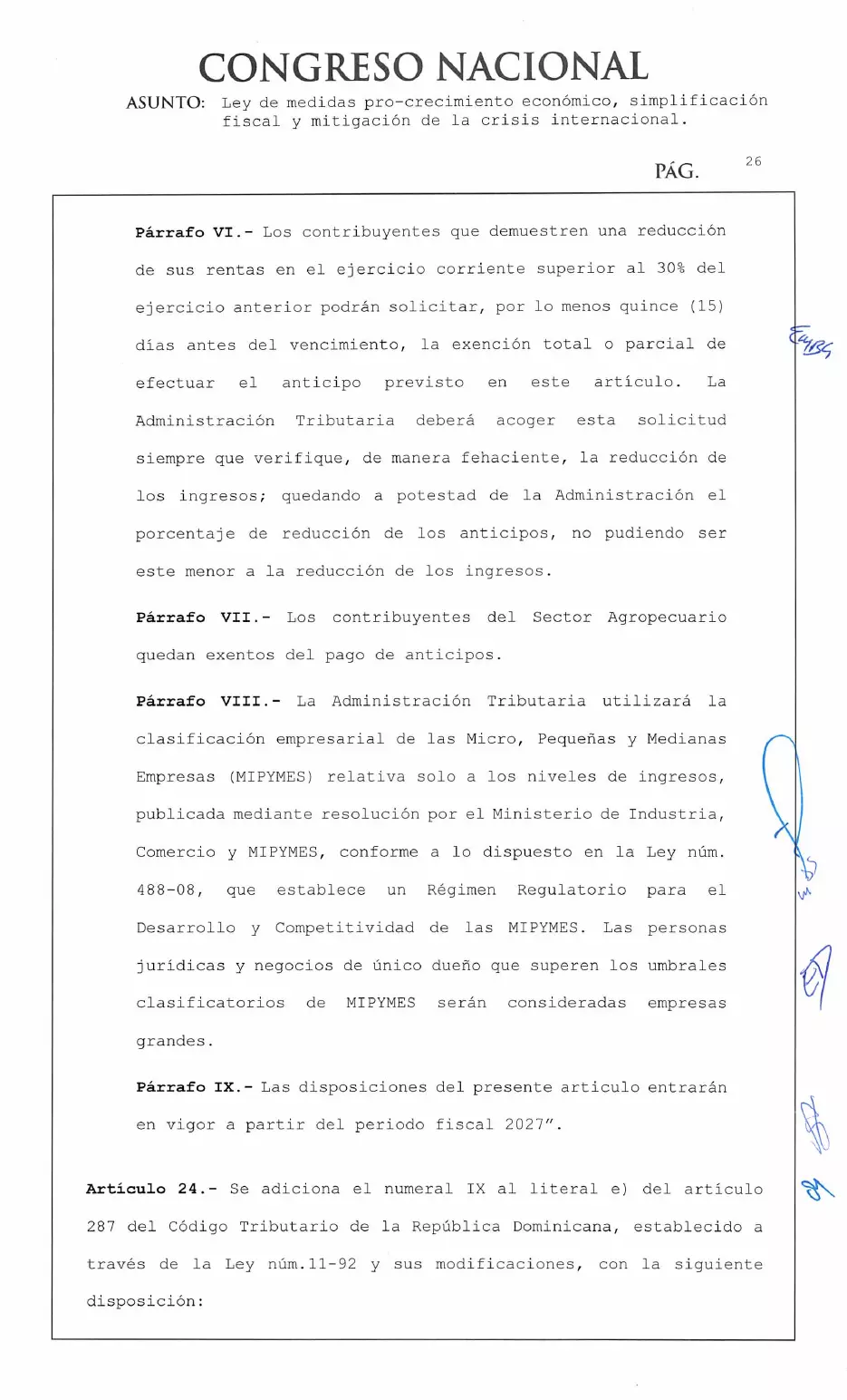 Ley 30-26 de medidas pro crecimiento económico y simplificación fiscal, página 26 de 62