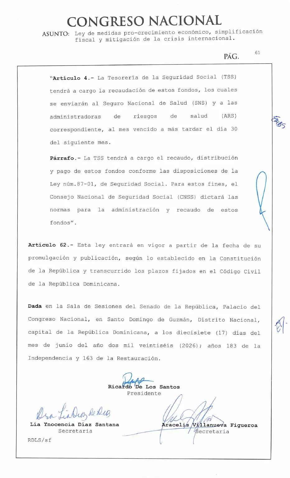 Ley 30-26 de medidas pro crecimiento económico y simplificación fiscal, página 61 de 62