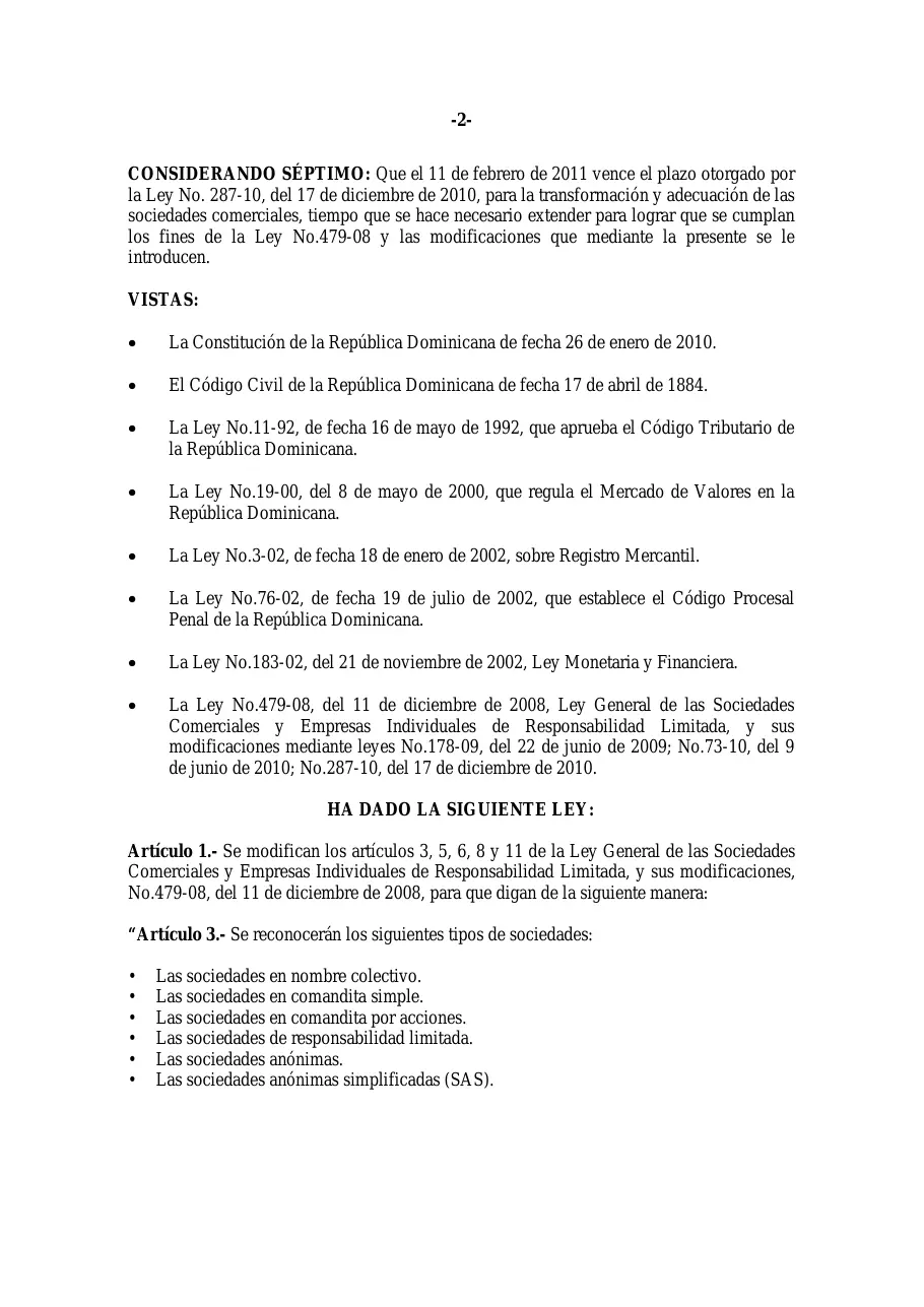 Ley 31-11, que modifica la Ley 479-08 de sociedades comerciales, página 2 de 86