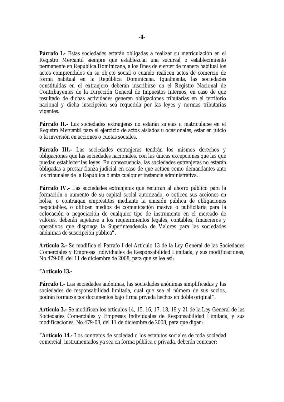 Ley 31-11, que modifica la Ley 479-08 de sociedades comerciales, página 4 de 86